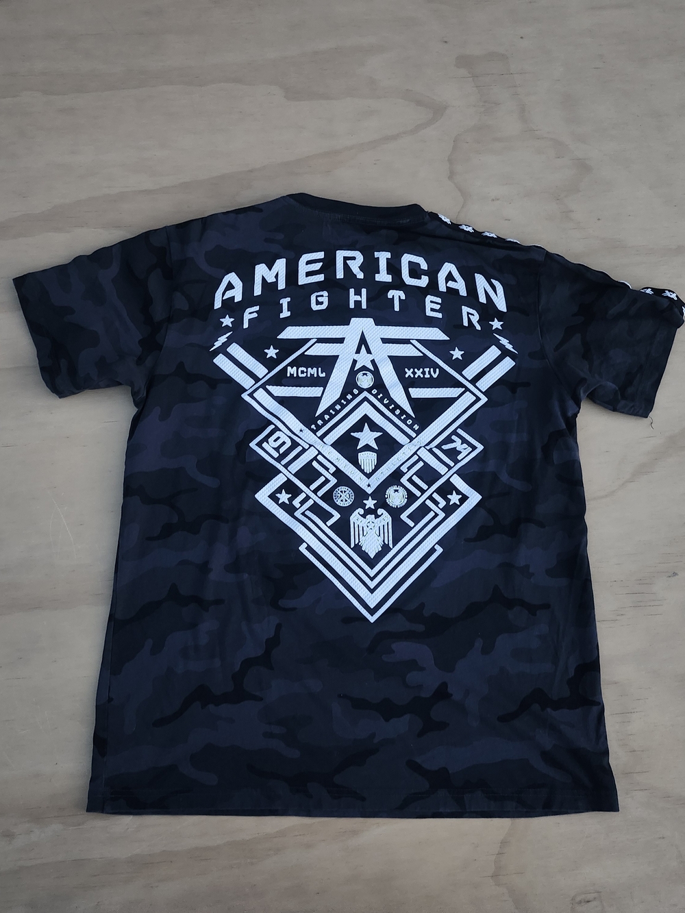 American Fighter Black Camouflage Graphic Back Tee